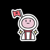 funny astronaut with flag, illustration for sticker vector