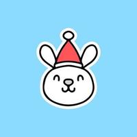 cute rabbit wearing Santa hat. cartoon illustration. vector