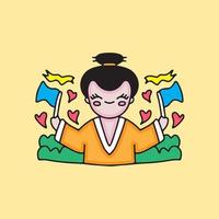 geisha with flags. Cartoon illustration. vector