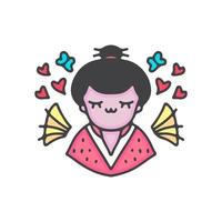 geisha with relax expression. cartoon illustration. vector