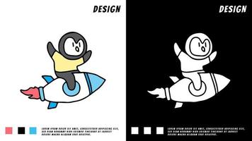 cute penguin ride a rocket, cartoon illustration vector