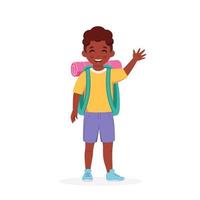 Black boy scout with backpack. Camping, summer kids camp vector