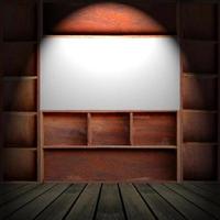 Empty brown wood cabinet shelf photo