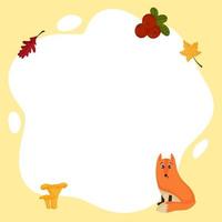 Fox. Vector frame in the form of a spot with elements of autumn