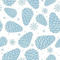 Seamless pattern christmas pine cones and snowflakes. vector