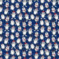 Seamless pattern of cute little penguins in funny. vector