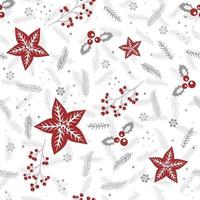Seamless christmas pattern with poinsettia, pine twigs and berries.