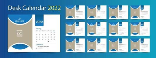 calendario de escritorio 2022, plantilla de calendario de 12 meses vector