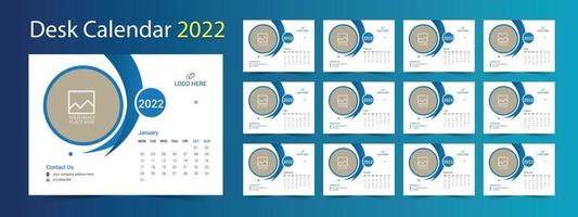 calendario de escritorio 2022, plantilla de calendario de 12 meses vector