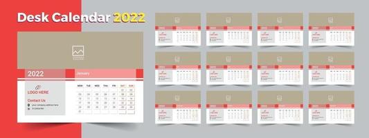 Desk Calendar 2022, 12 months calendar template vector