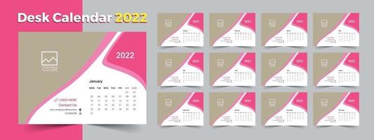 calendario de escritorio 2022, plantilla de calendario de 12 meses vector