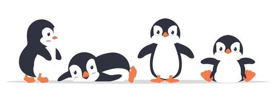 Cute fat penguin cartoon icon vector set