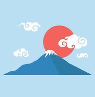 Mount Fuji red sun in background vector