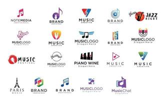 Big set of logos sound and music. Collection of Guitar and Note vector