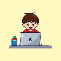 Child home learning with laptop logo Design Online education template vector