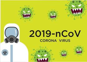 Ilustración de médico contra el virus corona covid19 con cartel de materiales peligrosos vector