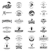 Set Of Vintage Barber Shop Emblems, Badges And Label Retro Black vector