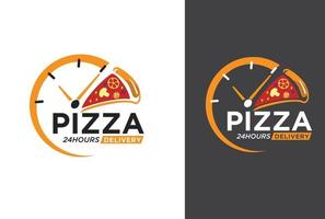 pizza 24 hours Logo Stock template emblem For fast food Express sign vector
