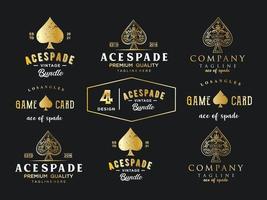 Set Of Gold Spade Luxury Logo vector. The heart ace gold stock vector