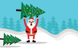 Santa Claus IN Christmas Snow greeting background flat design banner vector