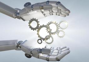 Robot hand holding metal 3D mechanical gear photo