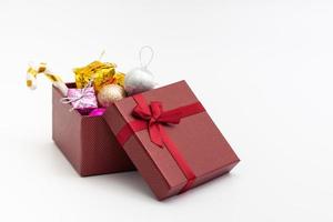 present box with color ribbon on white background photo