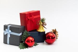 present box with color ribbon on white background photo