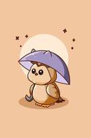 Cute owl with umbrella cartoon illustration vector