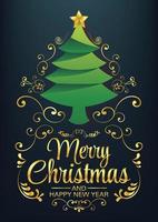 merry christmas tree on snowflake background vector