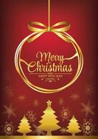 merry christmas on snowflake red background vector