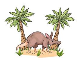 Animal character funny aardvark in cartoon style. vector