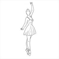 Ballerina in dress and pointe shoes. Line style. Dancer. vector