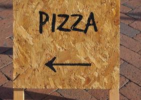 Pizza sign with direction arrow photo