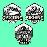 conjunto de emblema de la insignia del club de pesca vintage vector