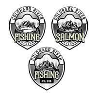 conjunto de emblema de la insignia del club de pesca vintage vector