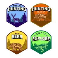 Set of Wild life animal badge crocodile bear deer hog vector