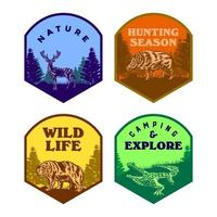 Set of Wild life animal badge crocodile bear deer hog vector