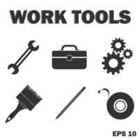 Set of different work tools isolated Simple icons vector