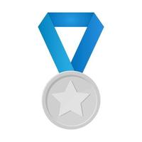 Simple illustration of silver award medal with ribbons for winners vector