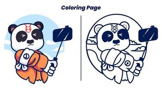 panda tomando fotos con páginas para colorear vector