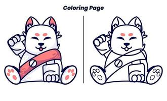 smiling cat robot with coloring page vector