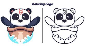 sailing panda with coloring pages vector