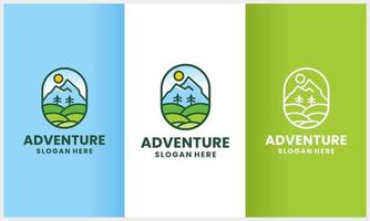 conjunto de aventura natural con concepto de logotipo de estilo de arte lineal