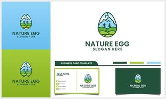 montaña natural con concepto de logotipo de huevo y plantilla de tarjeta de visita