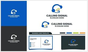 call with signal logo concept and business card template vector