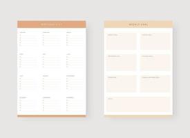 Weekly planner and birthday list template. vector