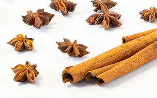 Assorted colorful spices on a white background. photo