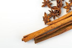 Assorted colorful spices on a white background. photo