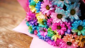 Close up blossom rainbow flowers bouquet photo