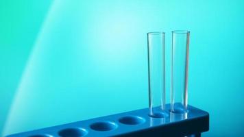 Test-tubes on a blue stand against blue background photo